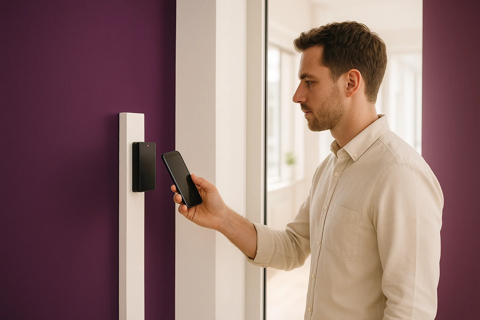 EVVA AirKey Zylinder an einer Filialetür — cloudbasierter Zutritt per Smartphone