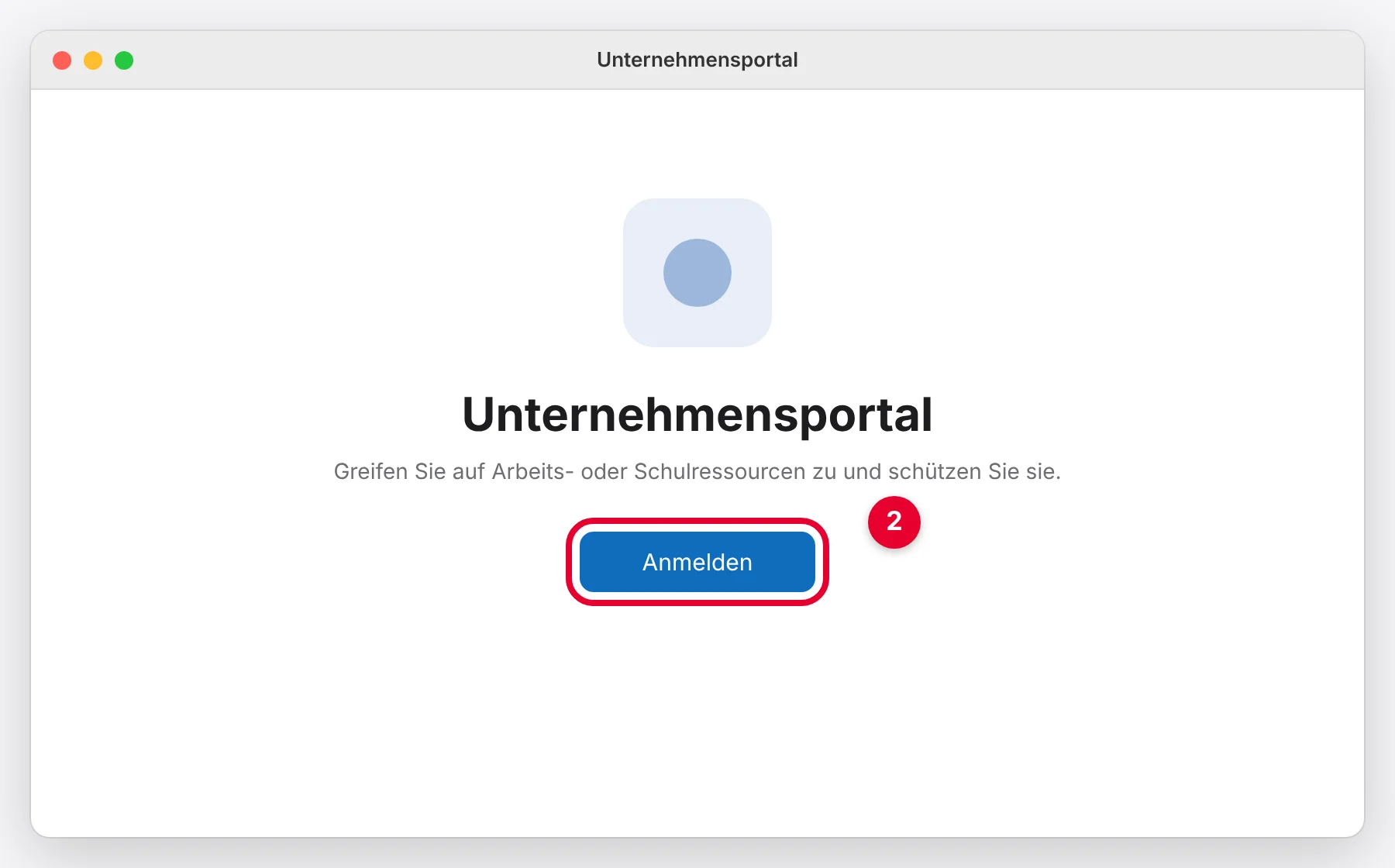 Anmeldefenster mit Feld für die Firmen-E-Mail-Adresse