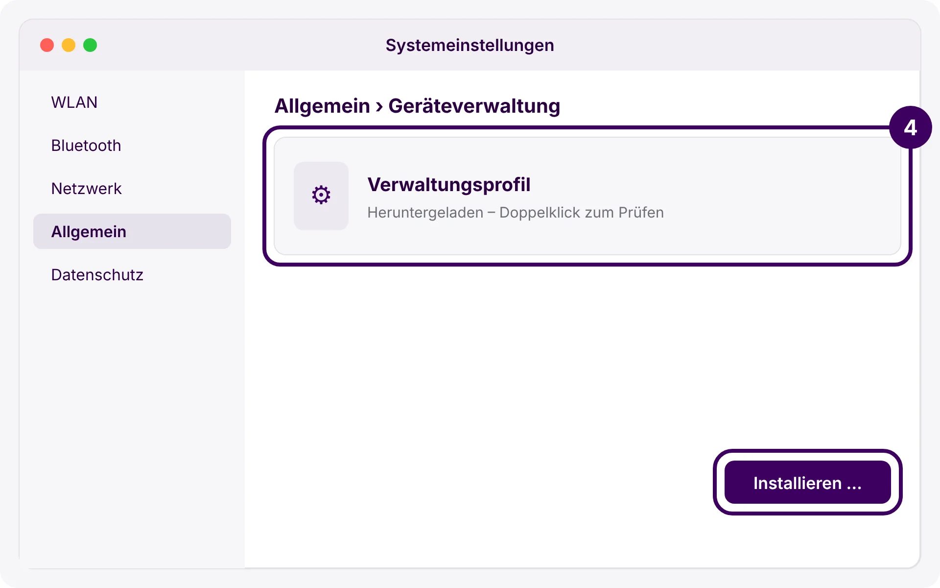 Systemeinstellungen, Geräteverwaltung mit Verwaltungsprofil