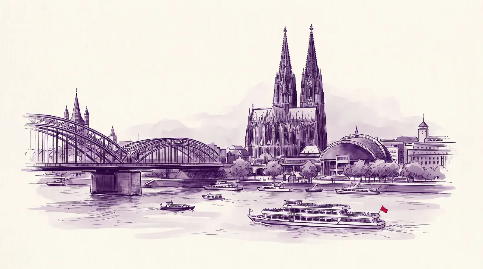 Köln mit Kölner Dom am Rhein — implec IT-Dienstleister in der Region