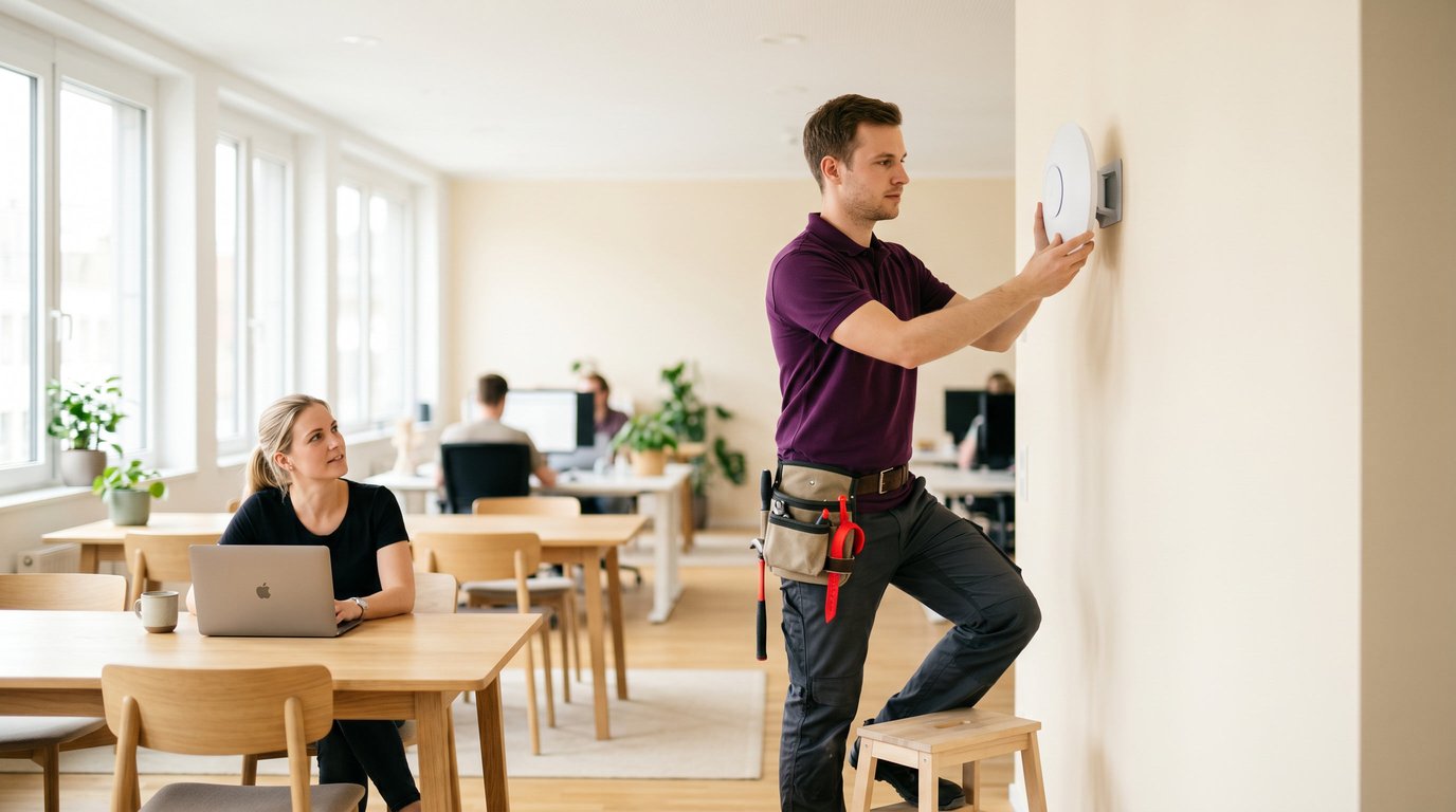 UniFi-Rack mit Gateway und Switches — professionelle Netzwerkinfrastruktur im Einsatz